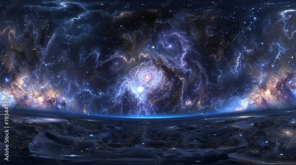 Poster 360 degree equirectangular projection of space with nebula and stars hdri environment map