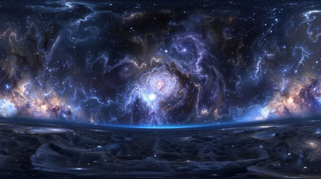 360 degree equirectangular projection of space with nebula and stars hdri environment map