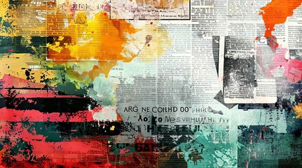 abstract background with vintage newspaper and magazine collage colorful graffiti and grunge textures digital illustration
