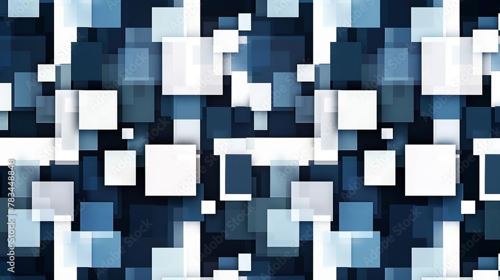 Poster abstract geometric background with dark blue and white squares and rectangles seamless mosaic patter
