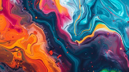 abstract fluid art background with mix of vibrant colors dynamic paint swirls and marble effect modern acrylic pour artwork - obrazy, fototapety, plakaty