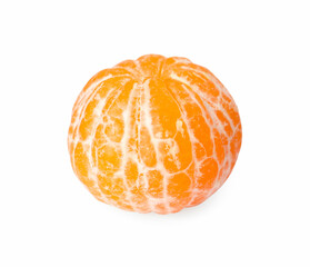 Peeled fresh ripe tangerine isolated on white