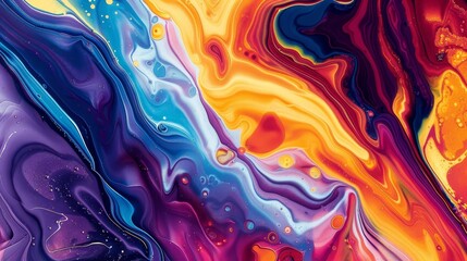 abstract fluid art background with mix of vibrant colors dynamic paint swirls and marble effect modern acrylic pour artwork - obrazy, fototapety, plakaty