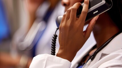 With a phone pressed to their ear a physician assistant multitasks by handling administrative duties while also managing inquiries and patient appointments. .