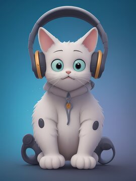 3d animated cat wearing a hoodie and headphones, cute and adorable 