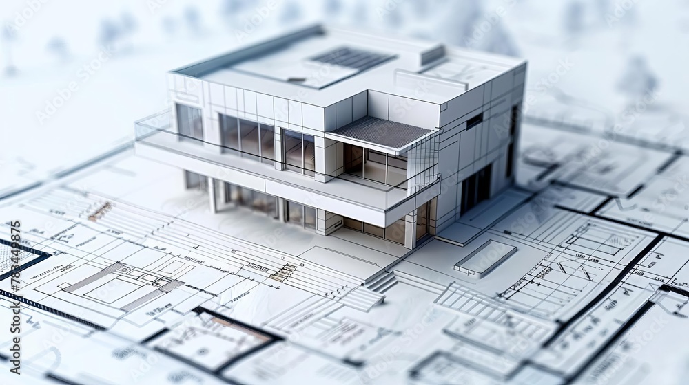 Poster blueprint of a modern architectdesigned house with floor plan architecture concept