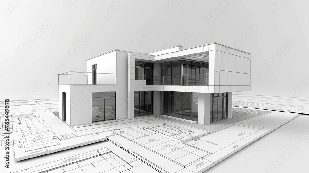 Poster blueprint of a modern architectdesigned house with floor plan architecture concept