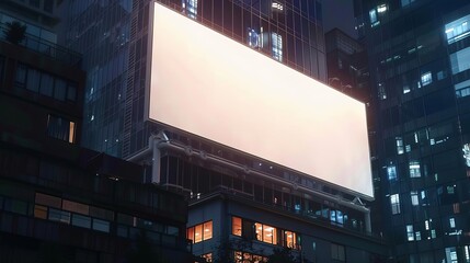 blank white billboard on an office building at night mockup for advertising 3d rendering