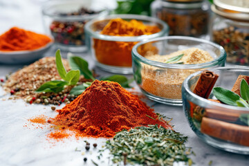 Detail of Spices and Herbs on a Kitchen Counter During Cooking