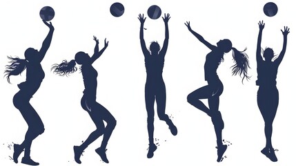 Female Volleyball Athletes in Dynamic Silhouette Poses -