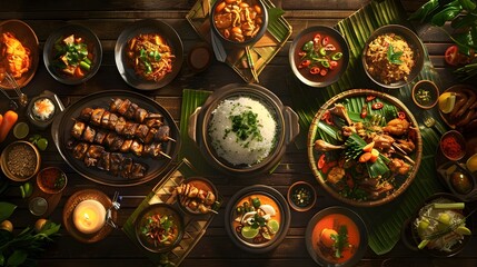 Obraz premium Festive Thai Dining: A Warm and Inviting Communal Meal Celebrating Cultural Tradition