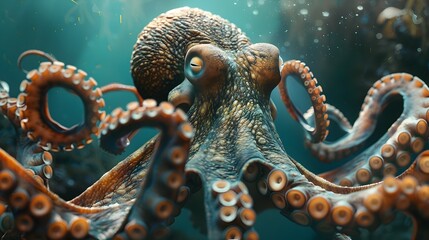 Majestic Octopus in Flowing Dance Through the Underwater Sea