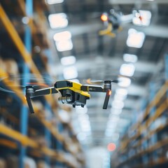 Yellow and Black Remote Controlled Drone Flying Over Factory