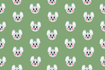 Seamless pattern with kawaii mouse face for children