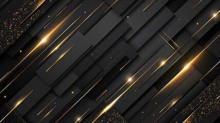  Abstract black metal background with golden light lines. 