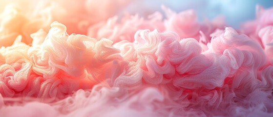 Cotton candy, fluffy texture, close-up, soft pastel hues, detailed sugar strands, bright light