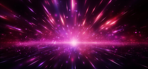 Fototapeta premium abstract background with pink light rays and lens flare on black,