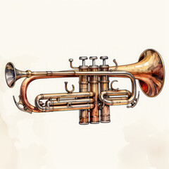 Naklejka premium Watercolor Trumpet, clipart Illustration, Generative Ai