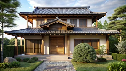 Fototapeten Japandi style architecture featuring a combination of Japanese & Scandinavian styling © vectorize