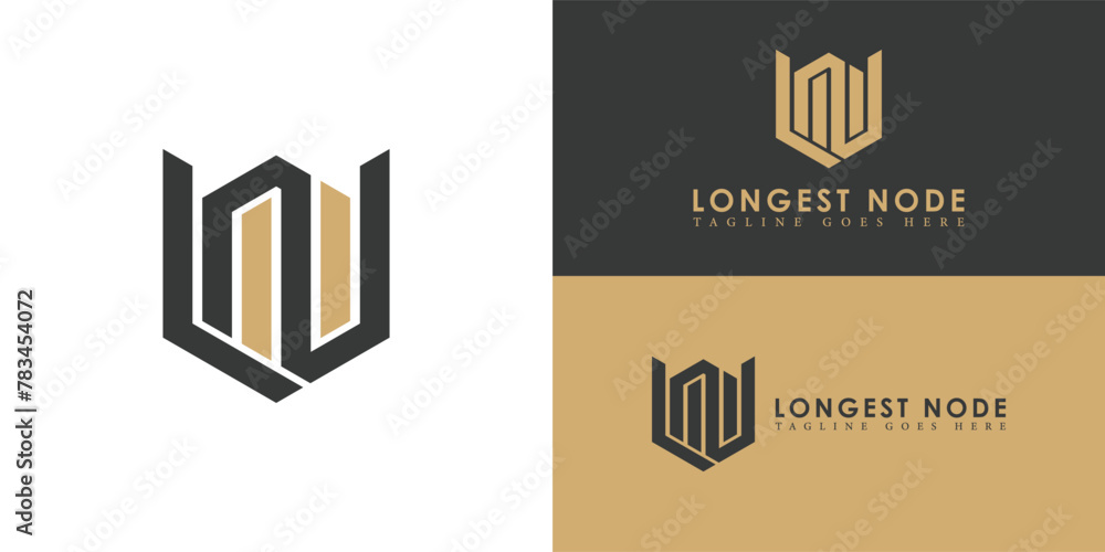 Aufkleber abstract initial hexagon letter ln or nl logo in black and gold color isolated on multiple backgroun