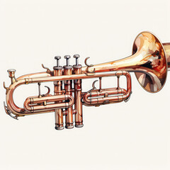 Obraz premium Watercolor Trumpet, clipart Illustration, Generative Ai