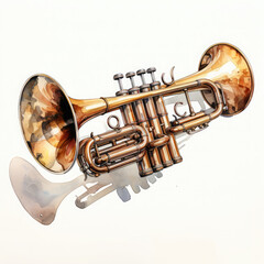 Watercolor Trumpet, clipart Illustration, Generative Ai