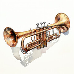 Watercolor Trumpet, clipart Illustration, Generative Ai