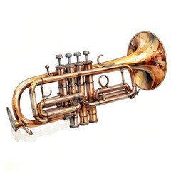Watercolor Trumpet, clipart Illustration, Generative Ai