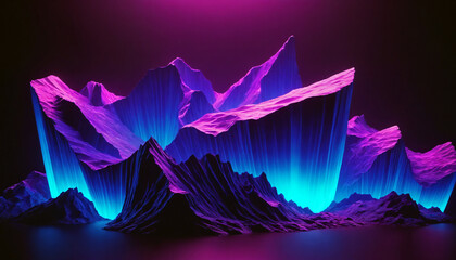 Abstract Glowing, Purple Blue Pink Hue Gradient Mountain Peaks Background