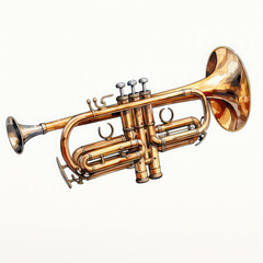 Obraz premium Watercolor Trumpet, clipart Illustration, Generative Ai