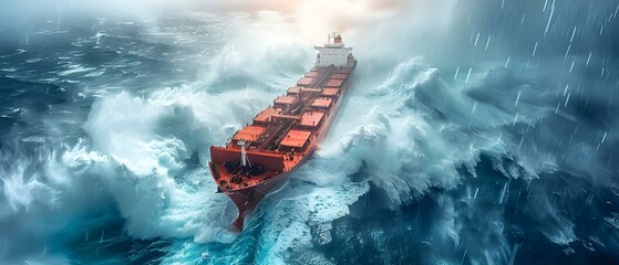 Vessel Braves the Tempestuous Sea. Concept Adventure, Courage, Resilience, Stormy Seas - obrazy, fototapety, plakaty