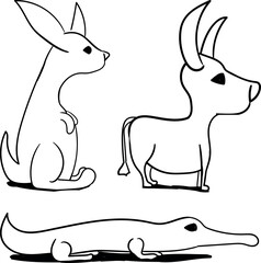 Set of cute animal icons. Among them are a crocodile, a kangaroo and a goby.