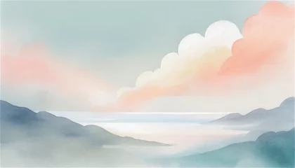 Fotobehang 静かな浜辺と雲　水彩画 © sima-box