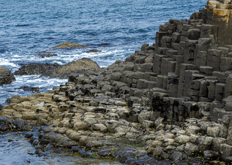 rocks in the sea in Ireland at the Giant's Causeway