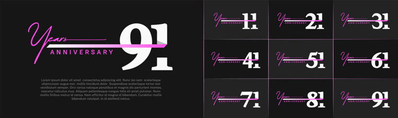 Set of Anniversary Logotype white color with purple ribbon can be use for special day celebration
