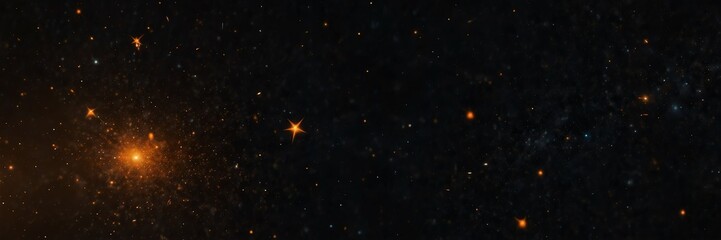 orange stars on black empty space universe void panoramic wide angle view from Generative AI