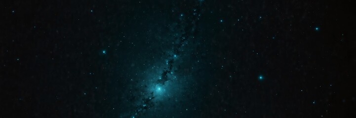 teal stars on black empty space universe void panoramic wide angle view from Generative AI - obrazy, fototapety, plakaty