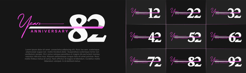 Set of Anniversary Logotype white color with purple ribbon can be use for special day celebration