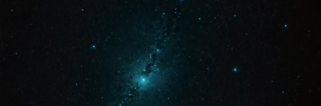 teal stars on black empty space universe void panoramic wide angle view from Generative AI