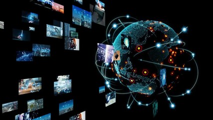 Global communication network concept. Internet movie. Video distribution service. Streaming video. 