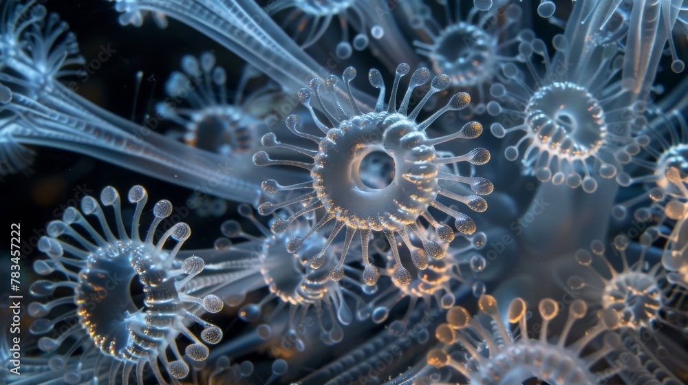 Poster an array of ciliates grouped together each with a distinct shape and unique arrangement of cilia. th
