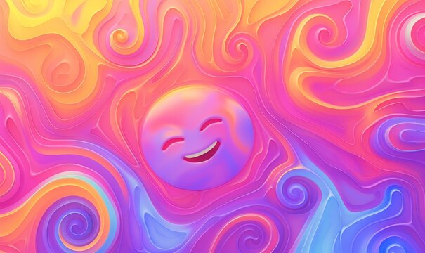 swirling color blending hippie tie-dye background with smily face