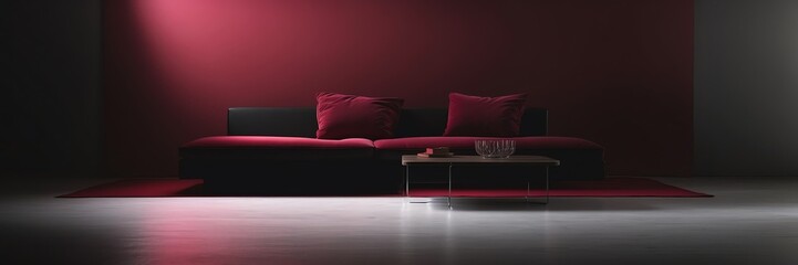 bright burgundy red soft spotlight on plain black background from Generative AI