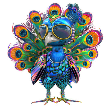 A vibrant bird up close, sporting a pair of goggles for protection and style
