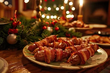 Fotobehang A plate of bacon-wrapped dates being prepared for a New Years Eve party © AI Farm