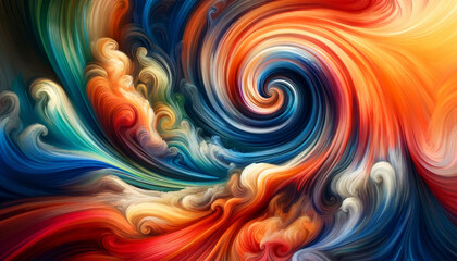 swirling abstract composition shown, emphasizing the vivid colours and dynamic flow