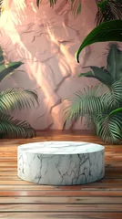 Foto op Aluminium 3D Advertising Marble Empty Podium with Natural Background. Tender Pastel Product Presentation Mockup Template. © Creative Journey