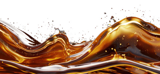 shot of a glossy caramel wave, delicious and photorealistic, floating on a transparent background