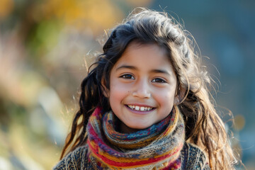 Nepalese girl smiling in copy-space, portrait of happiness and innocence from Nepal, Asia, symbolizing cross-cultural childhood joy