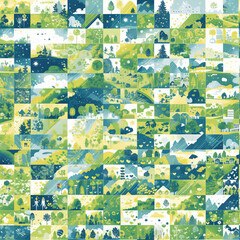 Fototapeta premium Enchanted Village Seamless Pattern for Whimsical Home Decor